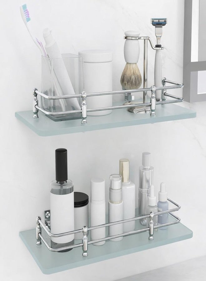 فورتون رف حمام متعدد الأغراض معلق على الحائط (زجاج مصنفر) مع دعامات جدارية، حامل تخزين، 12 × 6 بوصة - (عبوة من قطعتين) - Image 2